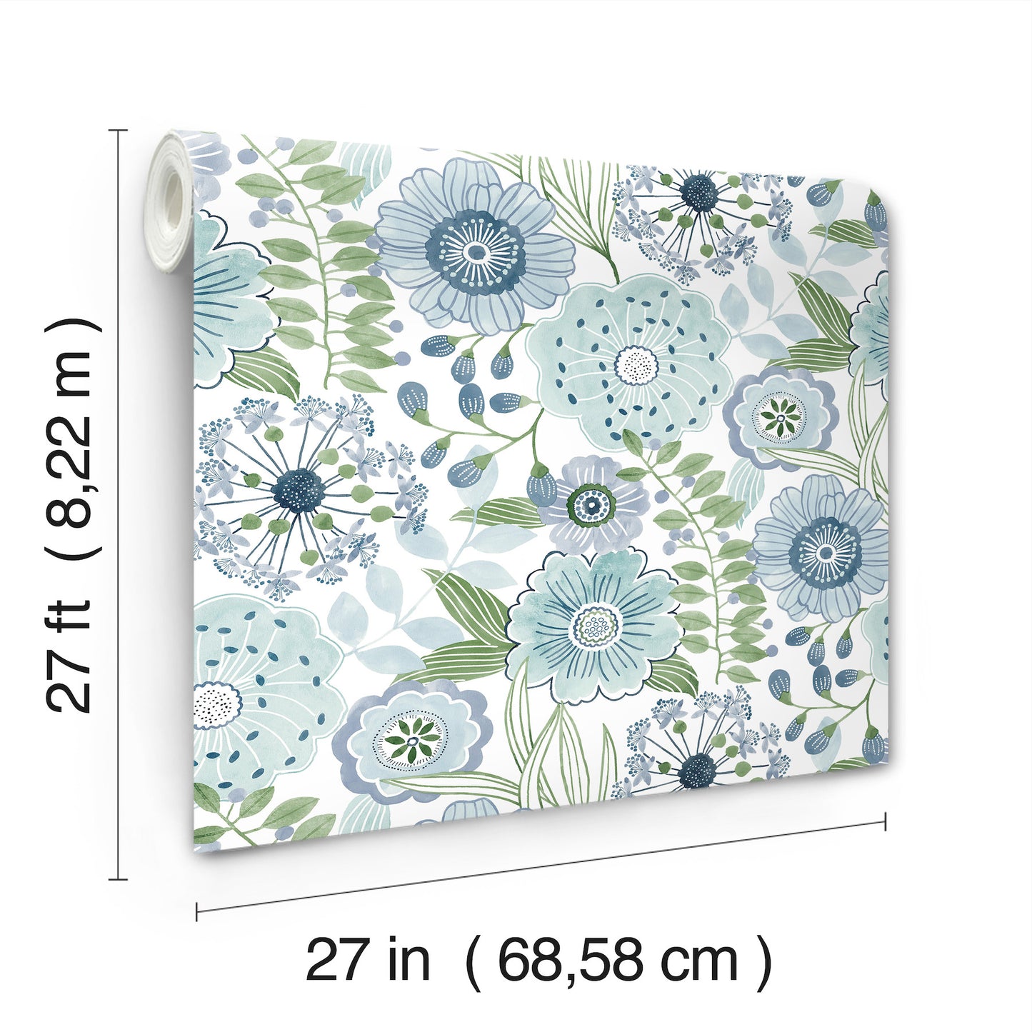 York Wallcoverings Artisan Studio Artistic Bouquet Alpine and Leaf Wallpaper Whimsical Florals Blues   - ZM2892