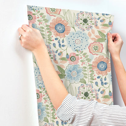 York Wallcoverings Artisan Studio Artistic Bouquet Multicolor Wallpaper Whimsical Florals Pinks   - ZM2893