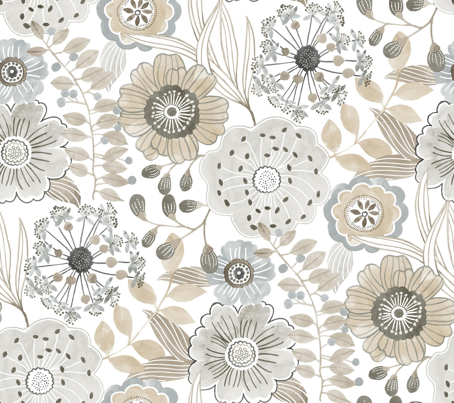 York Wallcoverings York Wallcoverings Artistic Bouquet Neutral Wallpaper Whimsical Florals Browns   - ZM2894