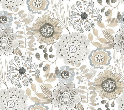York Wallcoverings York Wallcoverings Artistic Bouquet Neutral Wallpaper Whimsical Florals Browns   - ZM2894