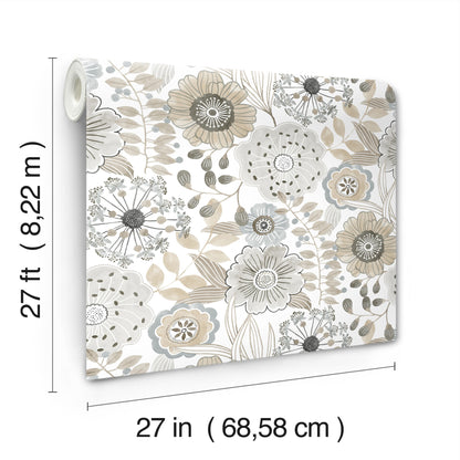 York Wallcoverings York Wallcoverings Artistic Bouquet Neutral Wallpaper Whimsical Florals Browns   - ZM2894