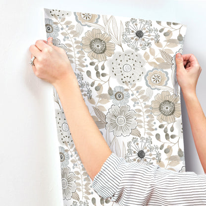 York Wallcoverings York Wallcoverings Artistic Bouquet Neutral Wallpaper Whimsical Florals Browns   - ZM2894
