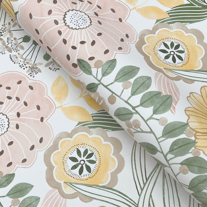 York Wallcoverings York Wallcoverings Artistic Bouquet Coral and Lemon Wallpaper Whimsical Florals Yellows   - ZM2895