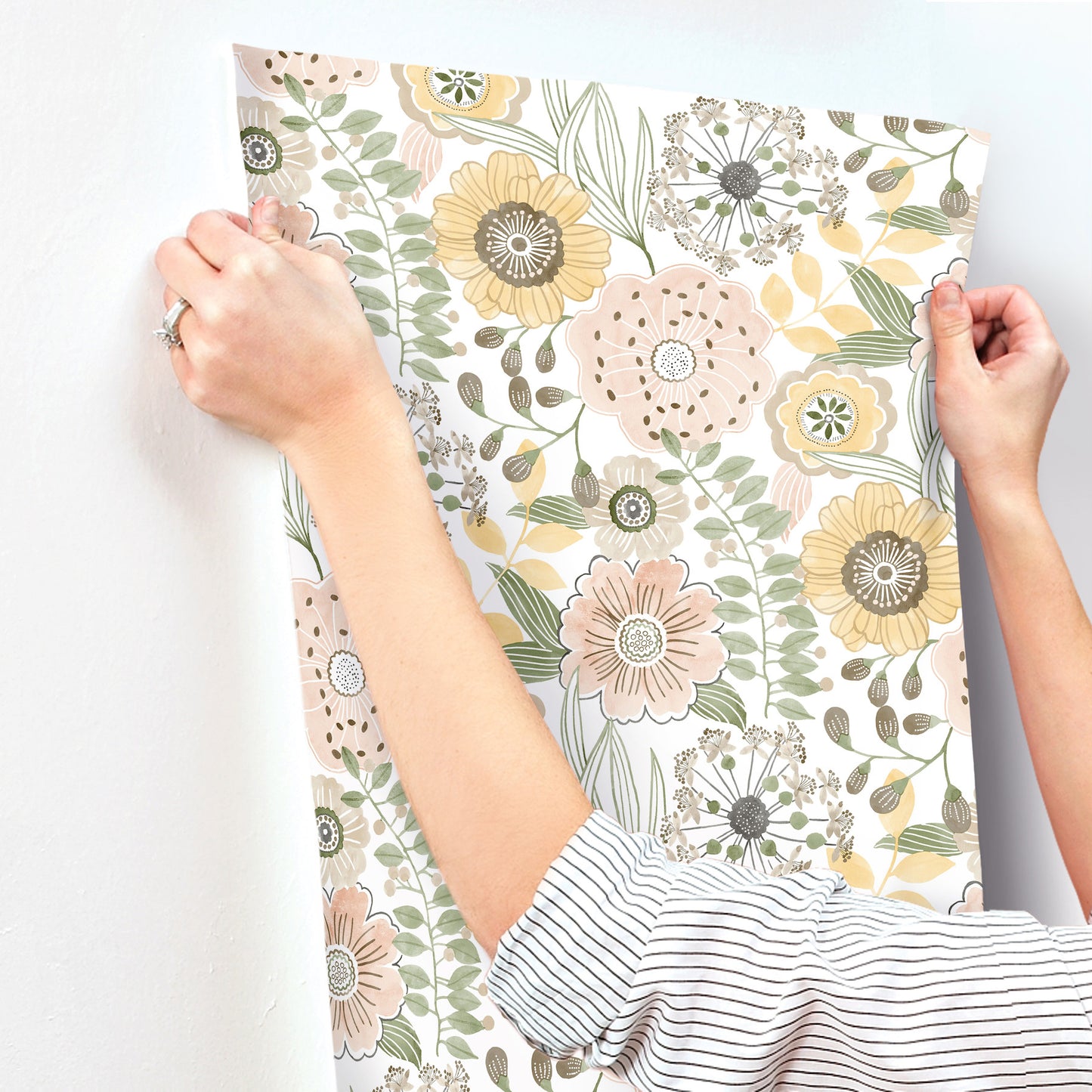York Wallcoverings York Wallcoverings Artistic Bouquet Coral and Lemon Wallpaper Whimsical Florals Yellows   - ZM2895