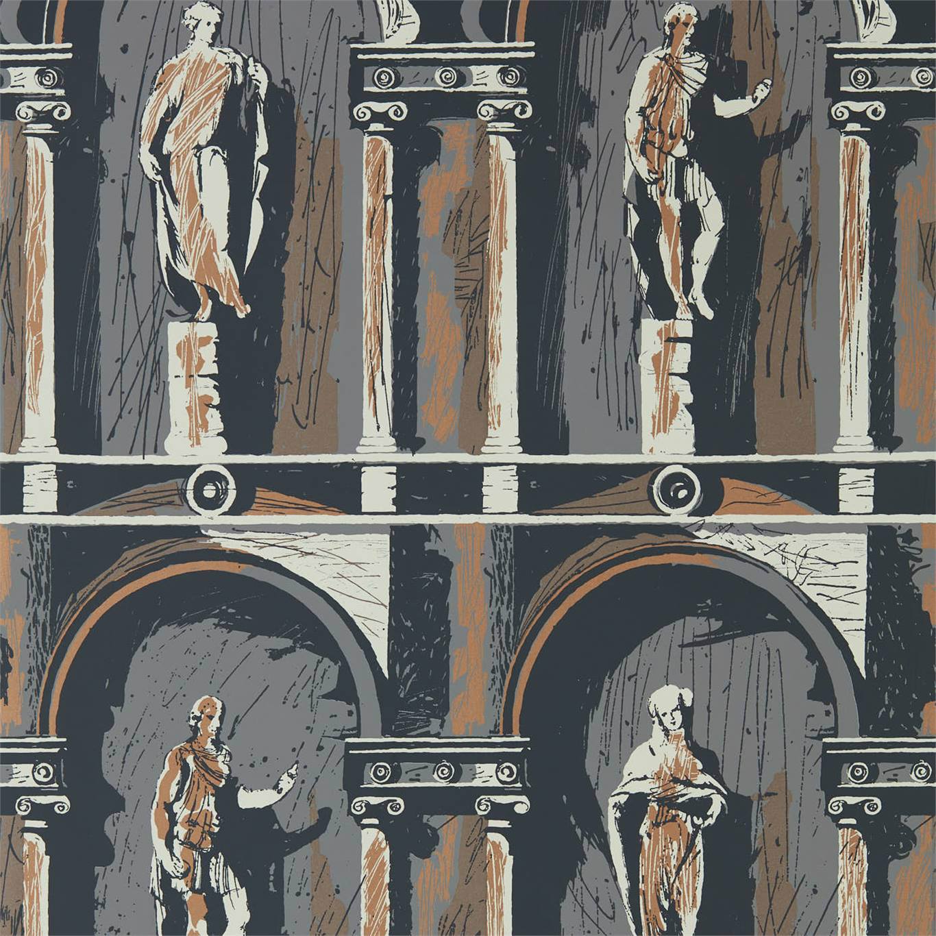 ZOFFANY Montacute Wallpaper Abstract , Graphic City Grey,Bone Black  Rotary Wide Width Printed Wallpaper - ZPLW312967