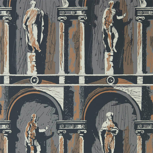 ZOFFANY Montacute Wallpaper Abstract , Graphic City Grey,Bone Black  Rotary Wide Width Printed Wallpaper - ZPLW312967