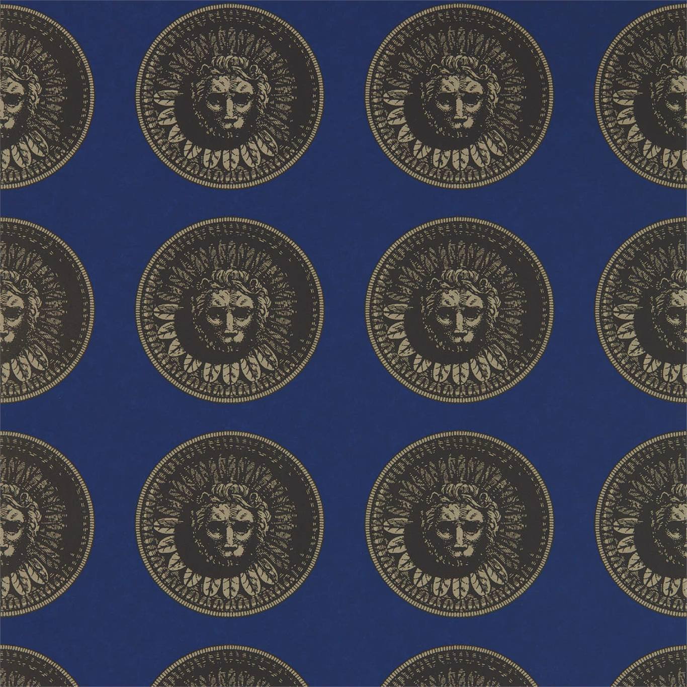ZOFFANY Medallion Wallpaper Abstract , Graphic Lazuli,Nickle  Rotary Wide Width Printed Wallpaper - ZPLW312975