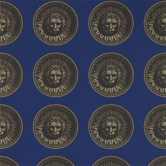 ZOFFANY Medallion Wallpaper Abstract , Graphic Lazuli,Nickle  Rotary Wide Width Printed Wallpaper - ZPLW312975
