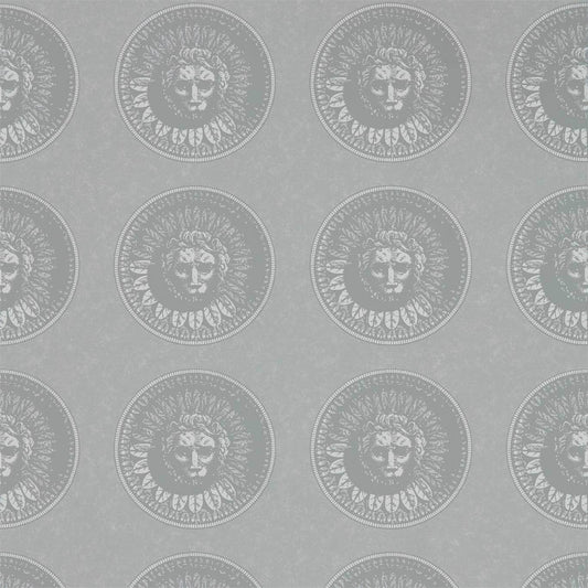 ZOFFANY Medallion Wallpaper Abstract , Graphic Silver,Perfect White  Rotary Wide Width Printed Wallpaper - ZPLW312976