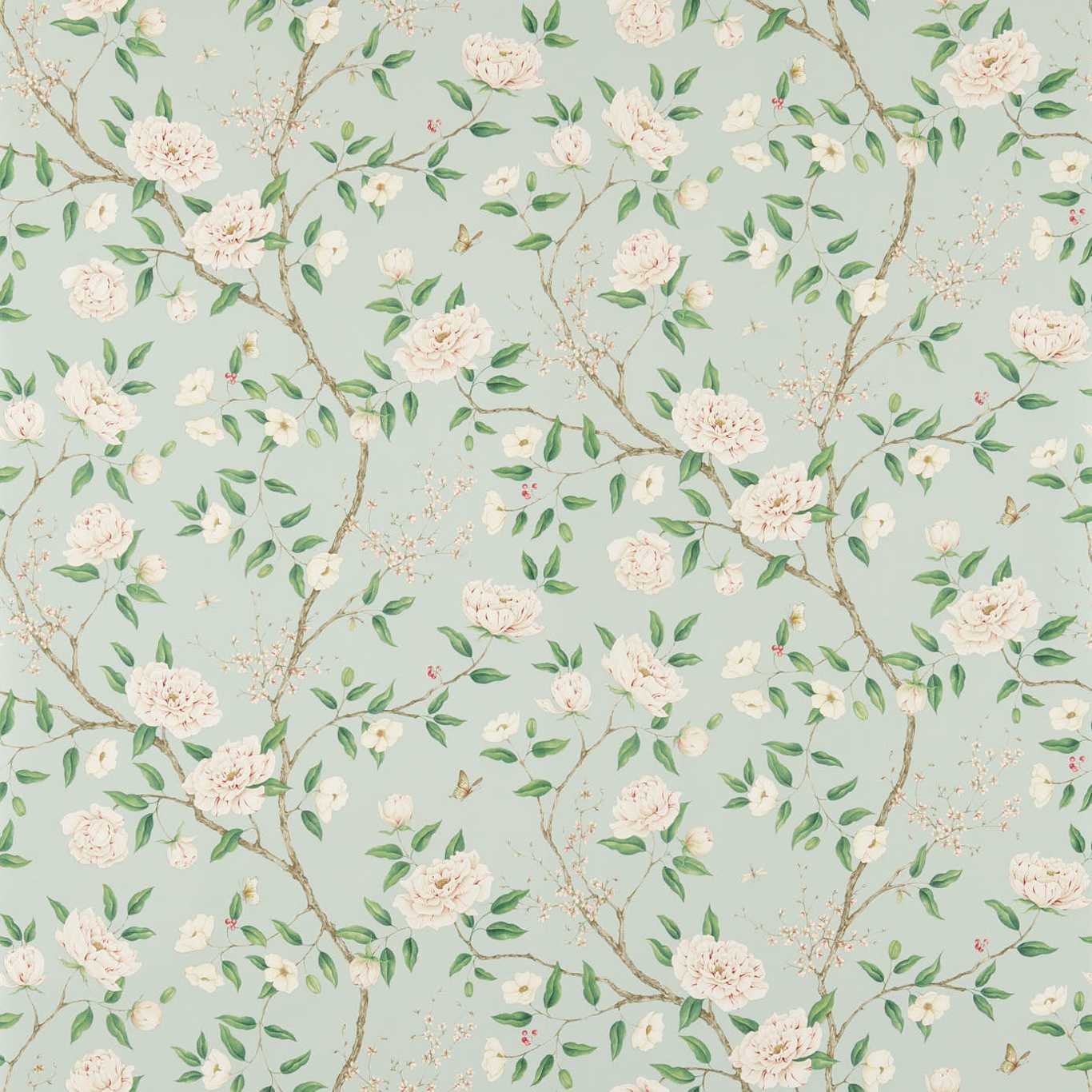ZOFFANY Romey's Garden Wallpaper Classic Floral Sea Green  Gravure - Wide Width Printed Wallpaper - ZWOO311336