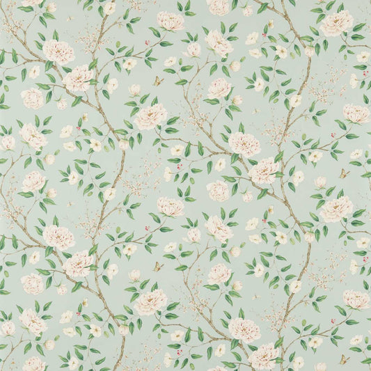 ZOFFANY Romey's Garden Wallpaper Classic Floral Sea Green  Gravure - Wide Width Printed Wallpaper - ZWOO311336