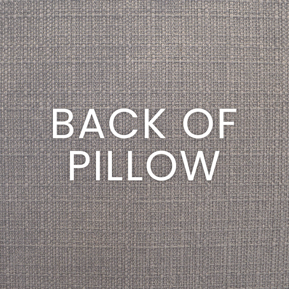 Grey-brown textured woven pillow cover with white embroidery on the front; 24" x 24