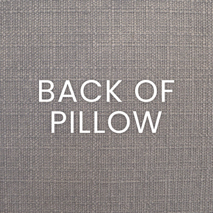 Grey-brown textured woven pillow cover with white embroidery on the front; 24" x 24