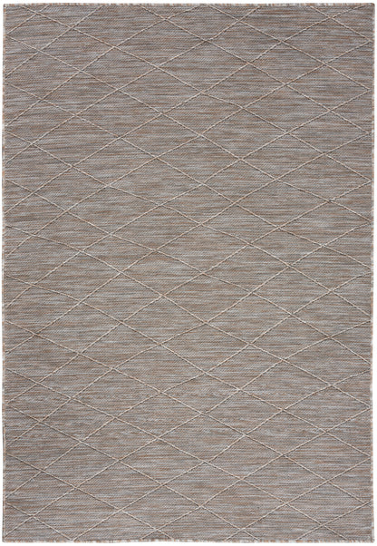 Gray-beige flat-weave rug with a subtle diamond lattice pattern.