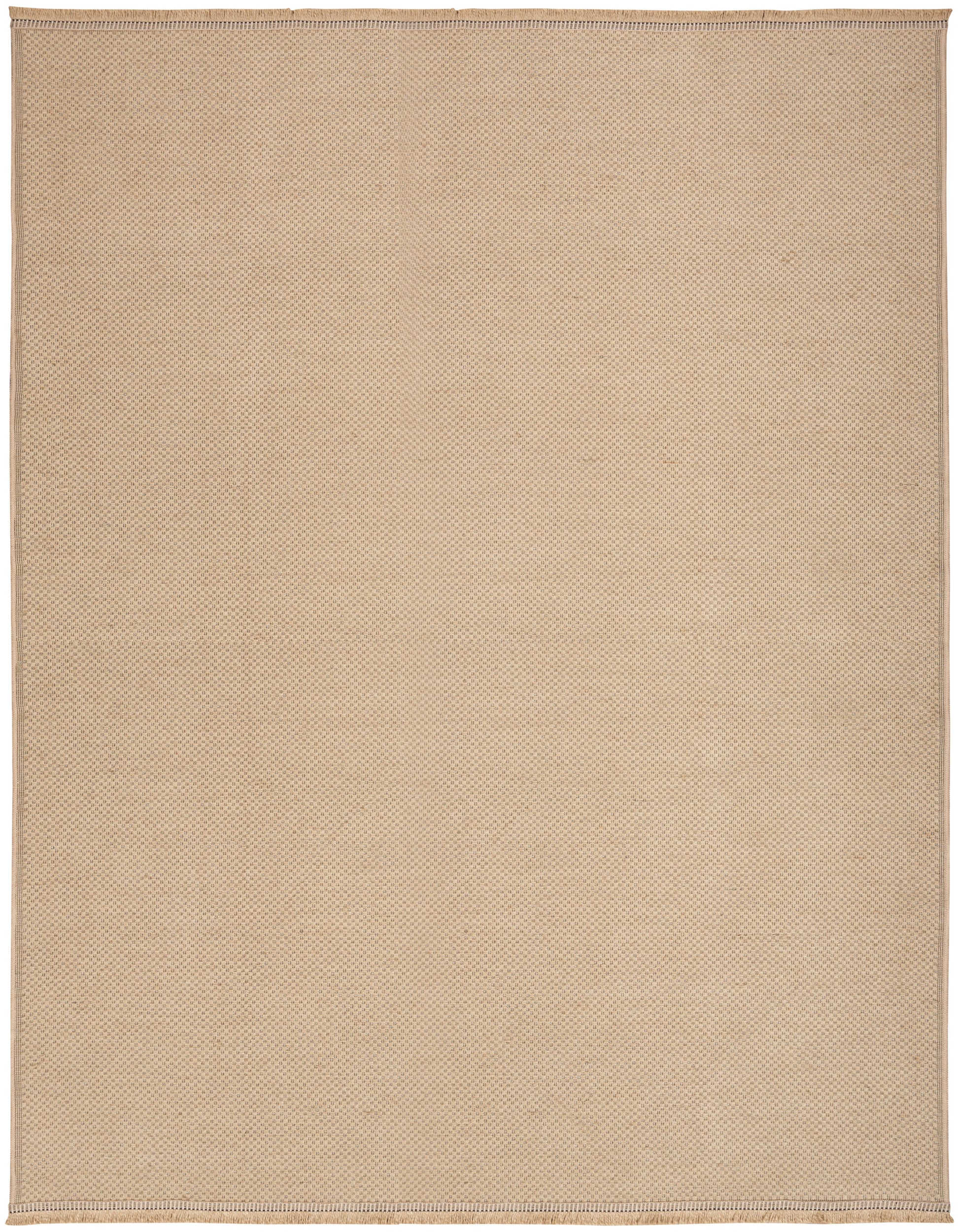 Beige rectangular woven rug with subtle dotted texture and natural fiber look.