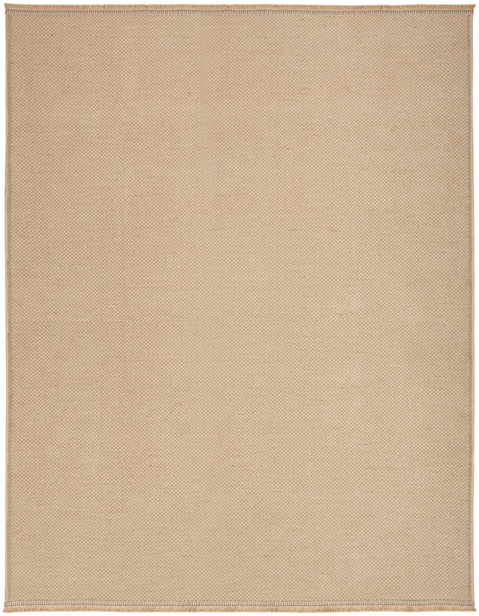 Beige rectangular woven rug with subtle dotted texture and natural fiber look.