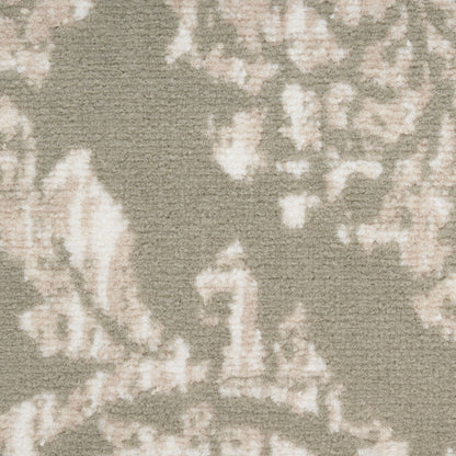 Taupe textured rug with cream floral pattern; soft woven carpet for living spaces.