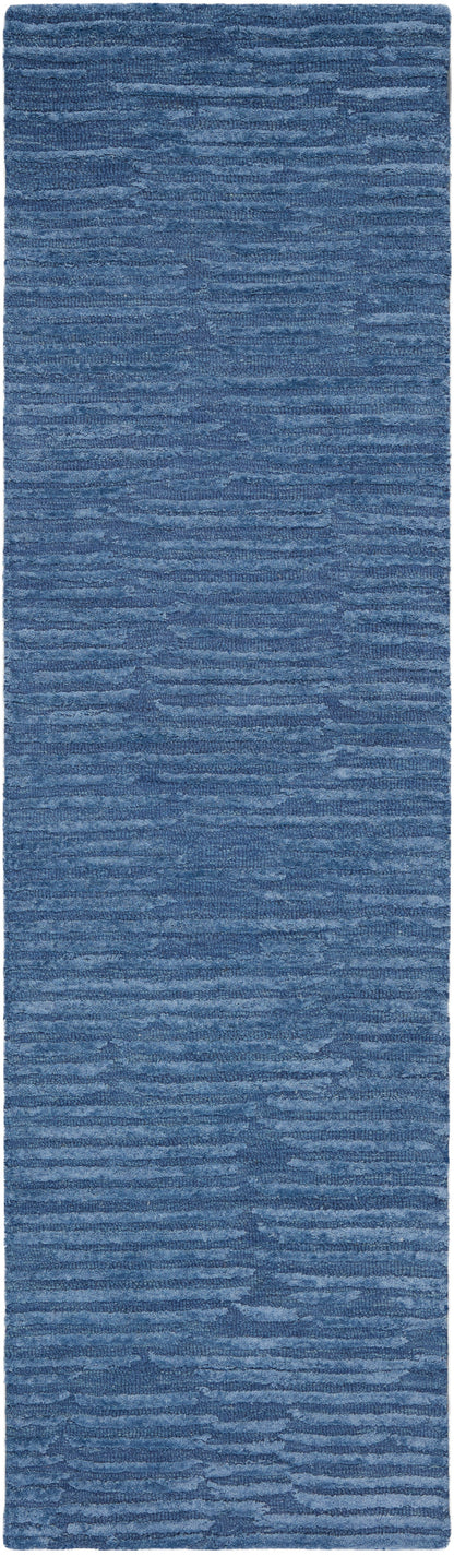 Blue textured shag runner rug with variegated blue tones and soft plush pile.