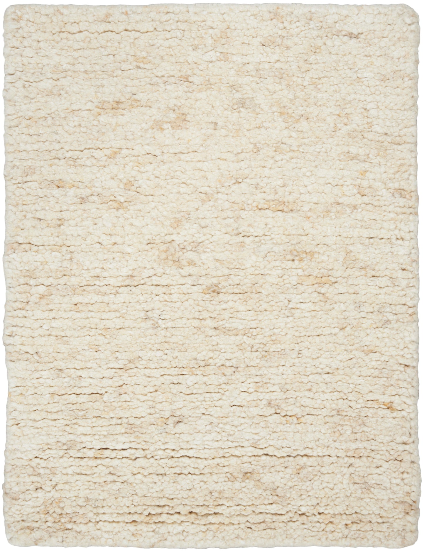 Cream shag rug with plush boucle texture, rectangular ivory-beige, soft underfoot for living spaces.