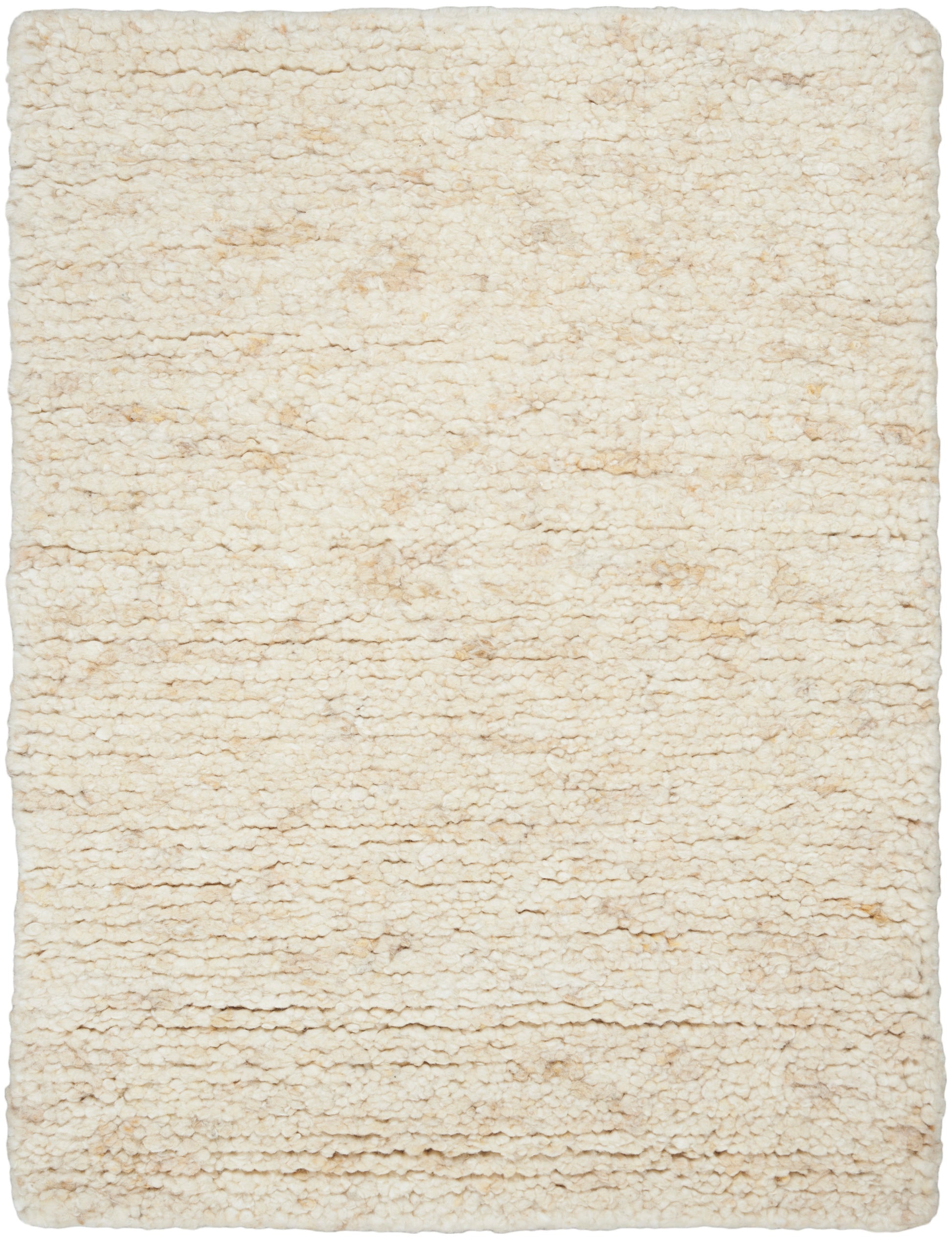 Cream shag rug with plush boucle texture, rectangular ivory-beige, soft underfoot for living spaces.