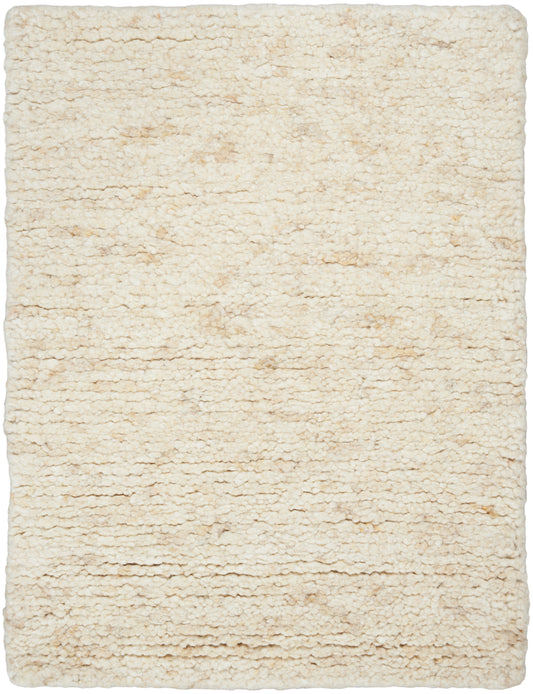 Cream shag rug with plush boucle texture, rectangular ivory-beige, soft underfoot for living spaces.
