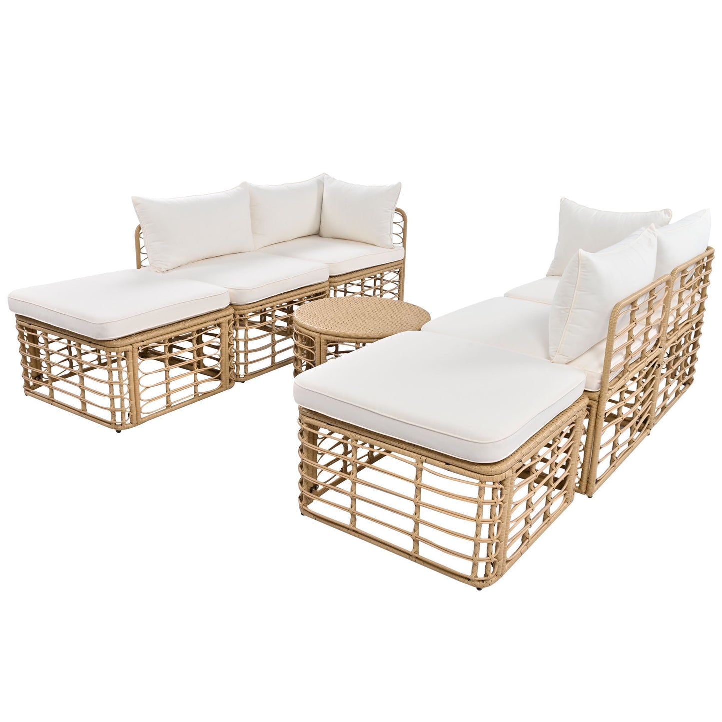 7 Pieces Outdoor Patio Furniture, All-Weather Rattan Sectional Sofa