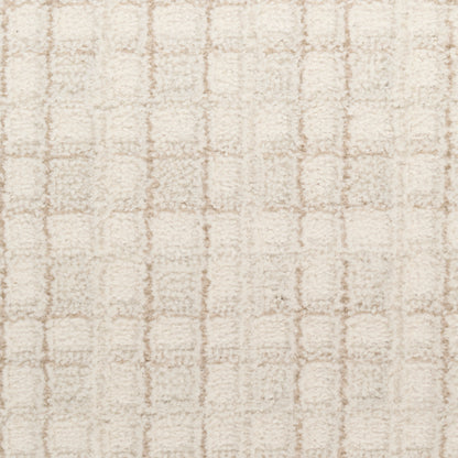 Beige shag rug with cream loop-pile and a subtle square grid pattern.