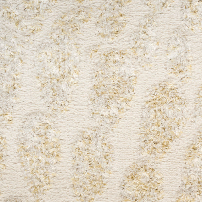 Cream shag area rug with champagne gold fleck pattern; plush texture, versatile living room decor.