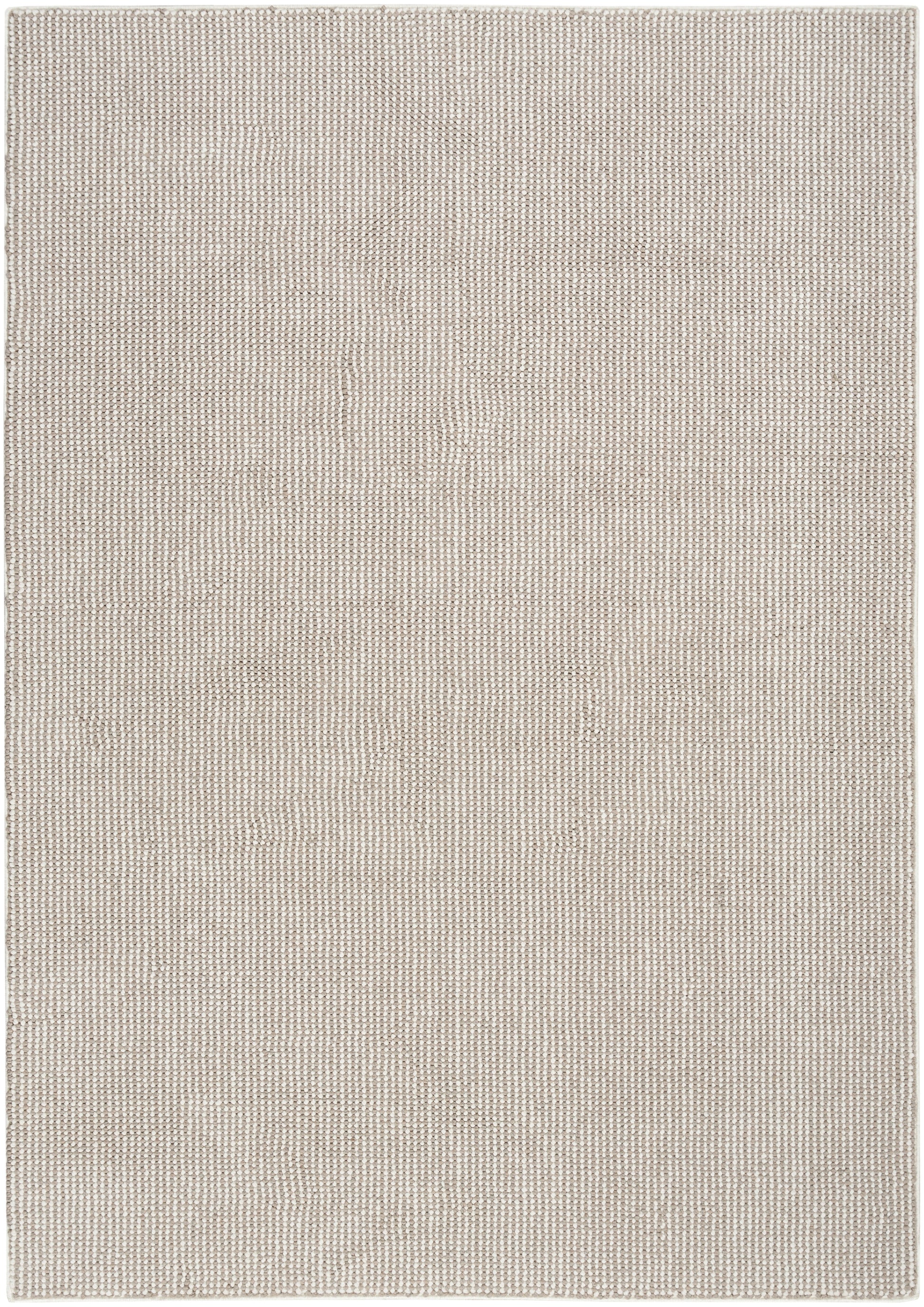 Beige woven rectangular area rug with subtle textured weave; neutral, versatile home decor.