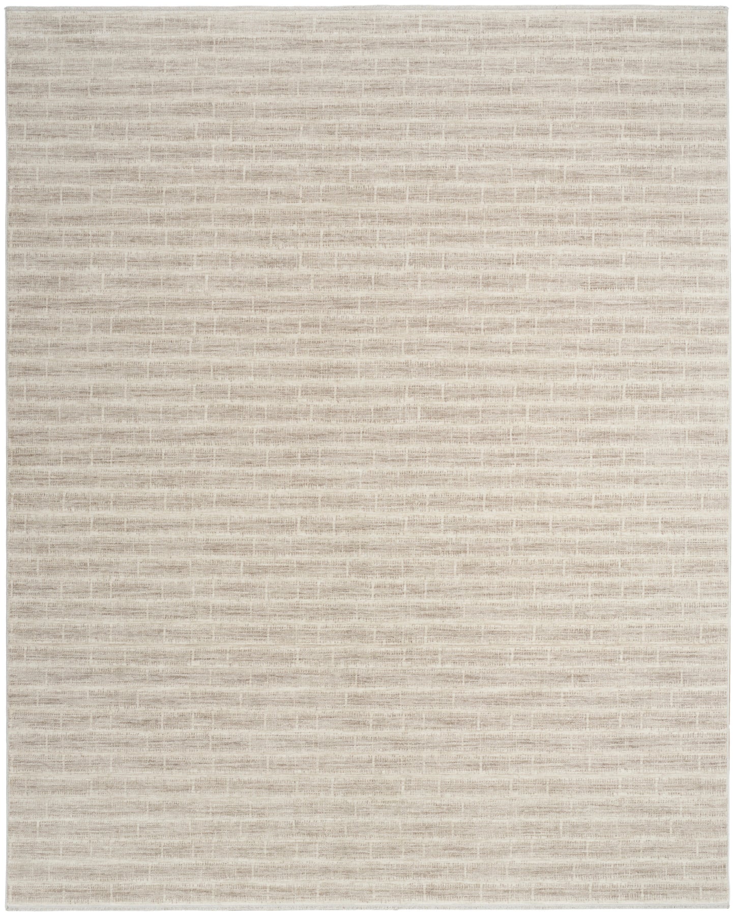 Beige woven area rug with subtle horizontal stripes; neutral, modern style for living rooms and bedrooms.