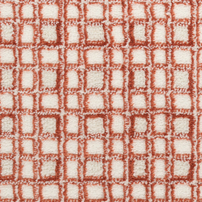 Red and white checkered plush fabric with square blocks; terry weave bath mat.