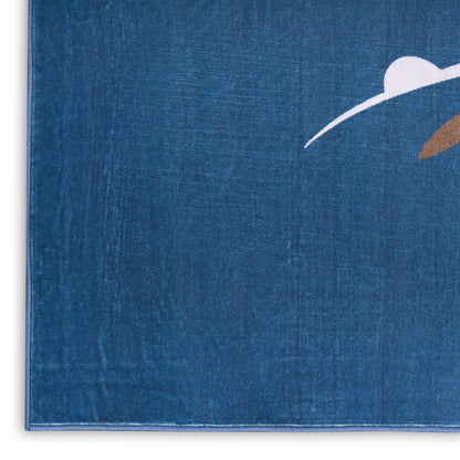 Blue linen-textured notebook cover with a white curved line and brown leaf accent; journal-style design.