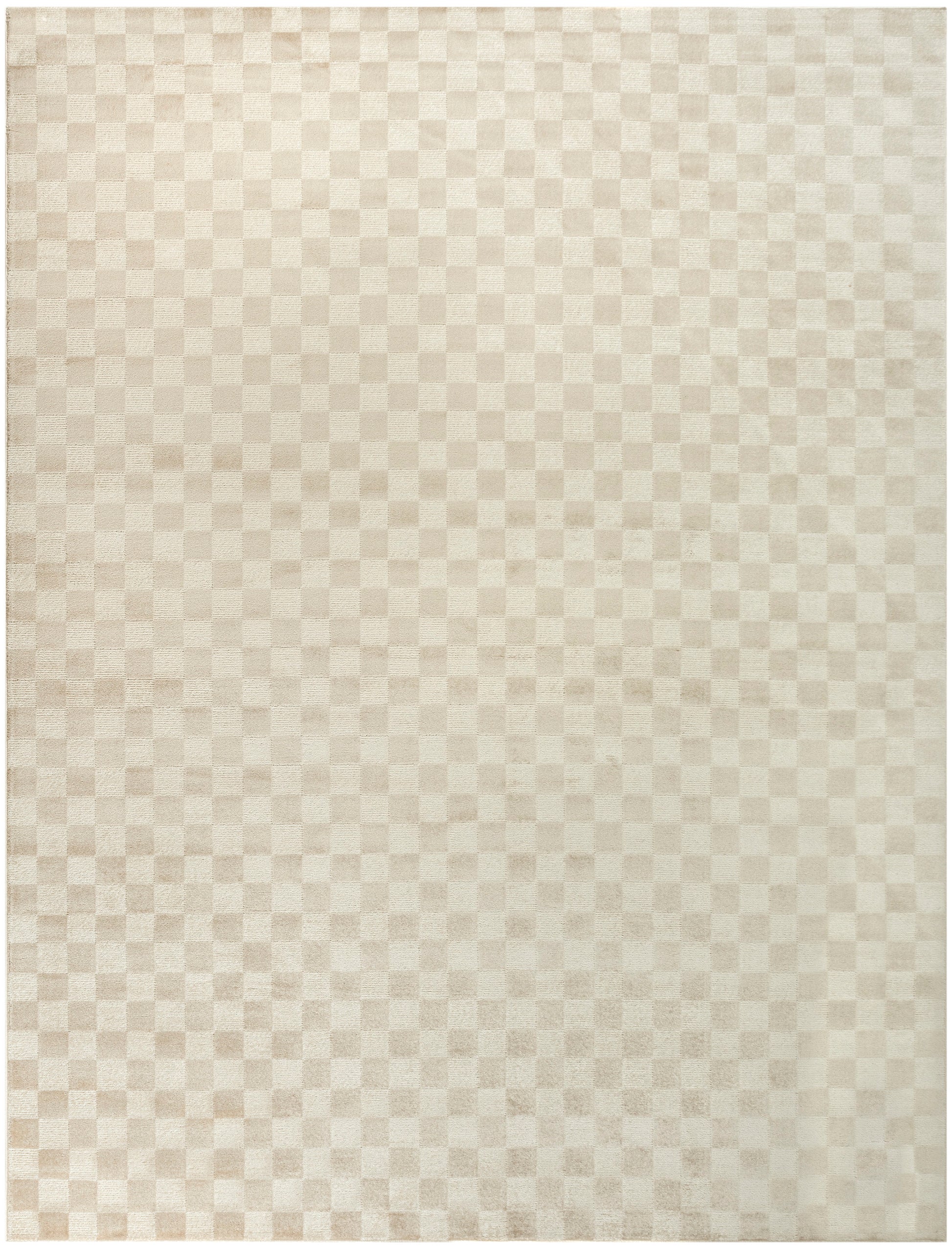 Beige cream checkerboard rug with subtle woven texture, rectangular.