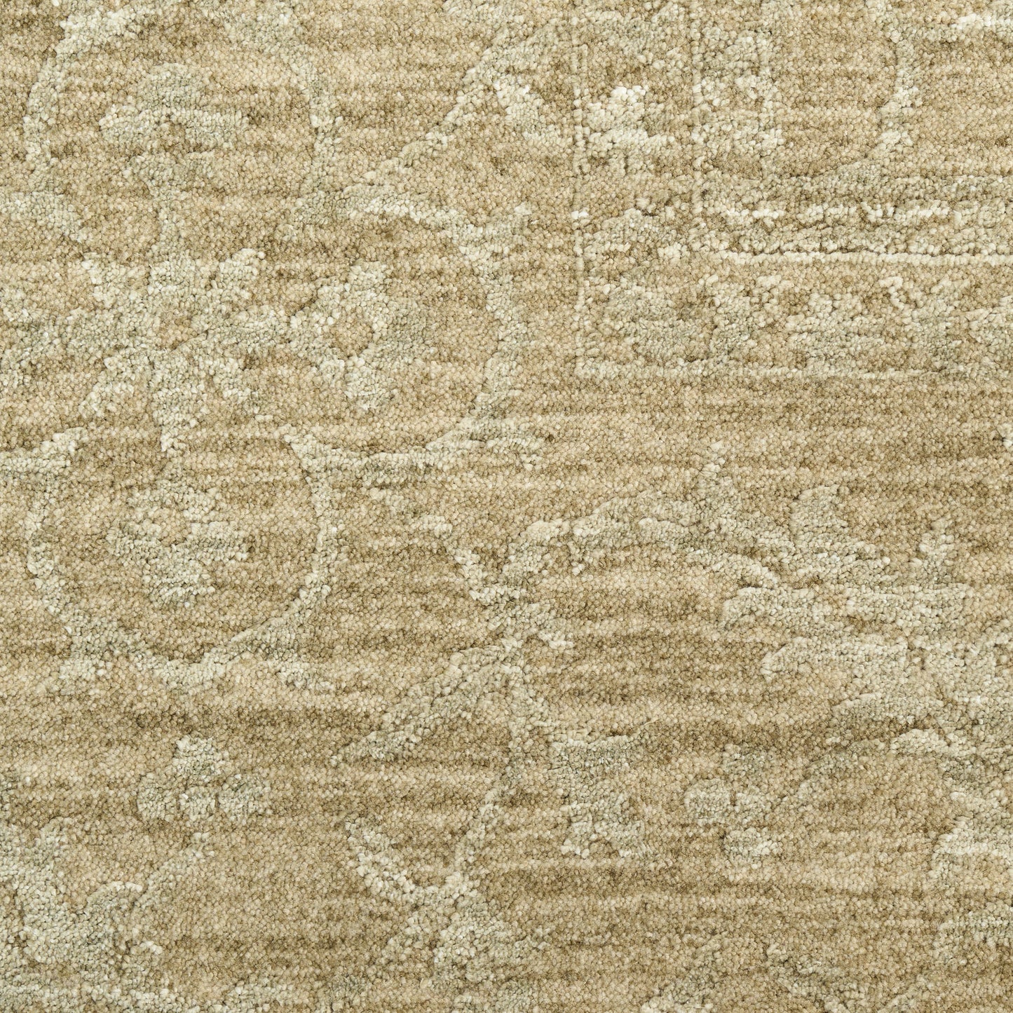 Beige oriental patterned area rug with cream floral motifs and distressed texture.