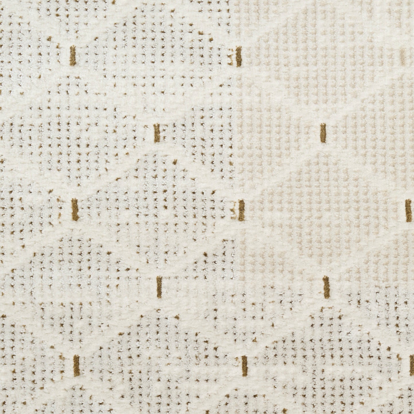 Cream woven fabric with a subtle diamond lattice pattern, ivory tones and small tan accents, plush texture.