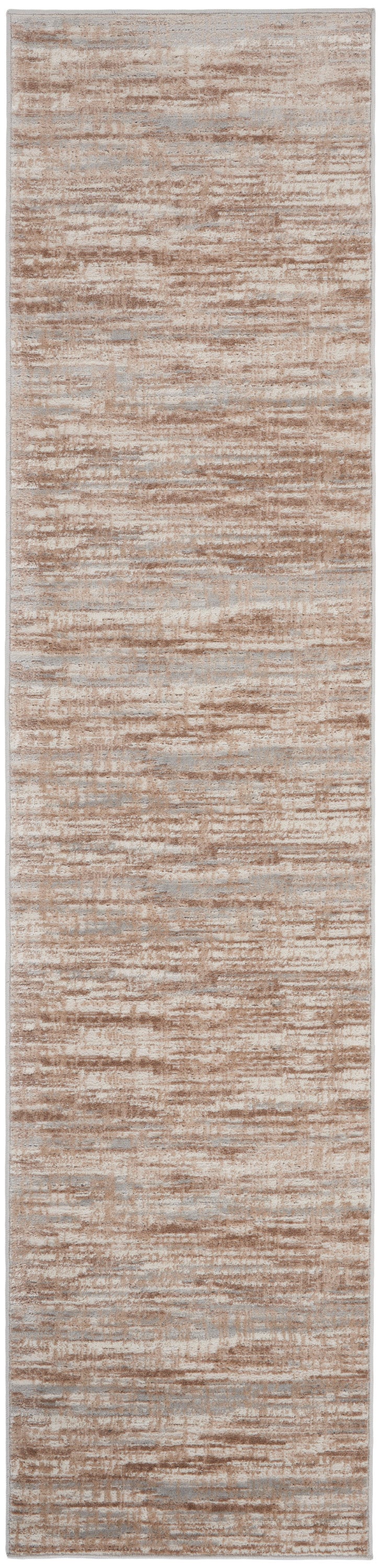 Neutral beige-tan woven runner rug with textured marled stripes; ideal for hall or entryway.
