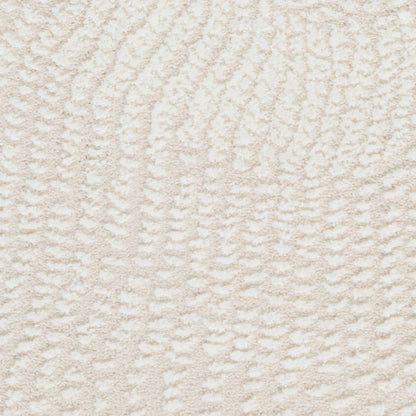 Close-up of light beige textured fabric with soft, boucle-like loops and fuzzy surface.