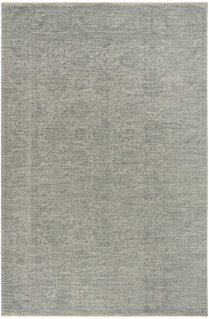 Rectangular grey distressed-pattern area rug with subtle antique design, low-pile, versatile living room accent.