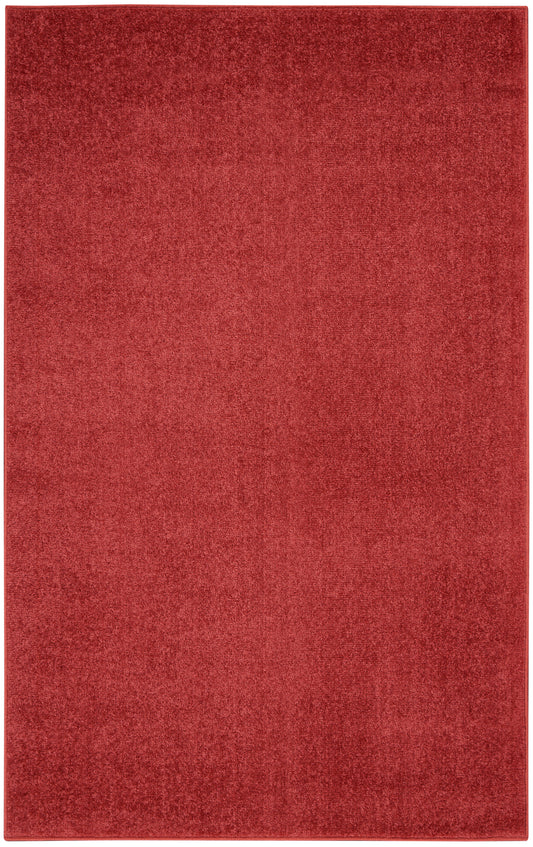 Red rectangular area rug with plush texture and solid deep red color.
