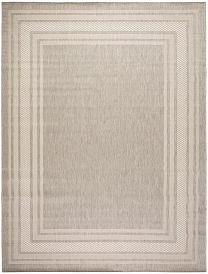 Neutral beige rectangular rug, 8' x 10', with nested cream borders and a subtle woven texture.