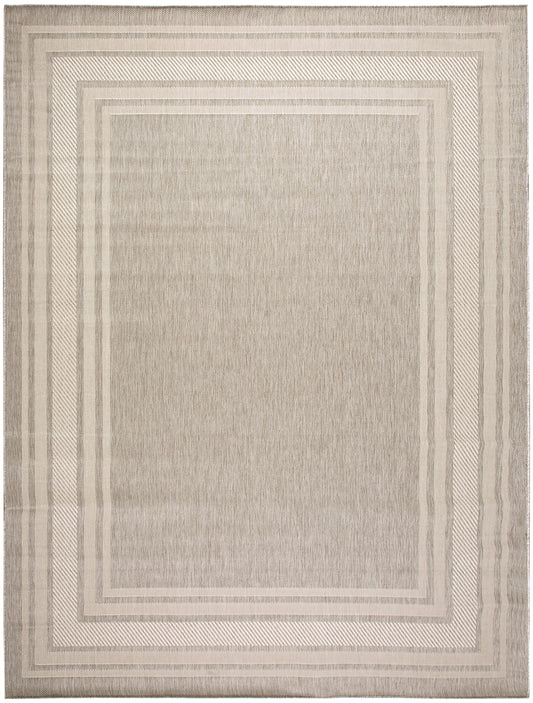 Neutral beige rectangular rug, 8' x 10', with nested cream borders and a subtle woven texture.