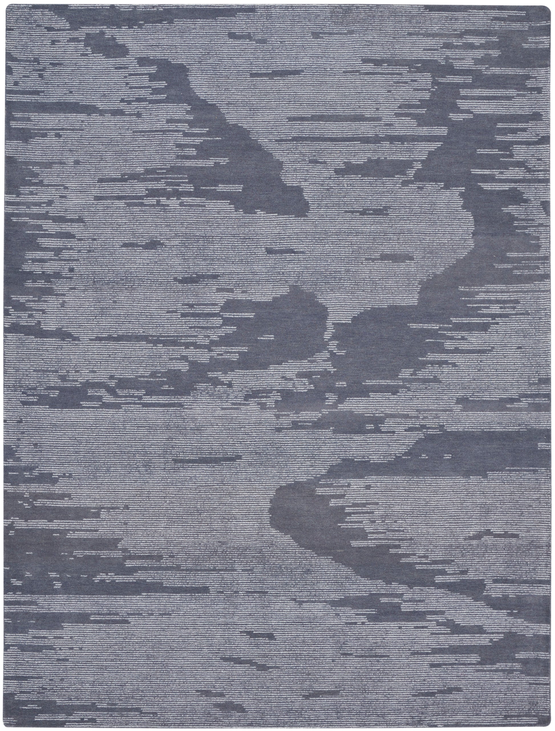 Blue and light gray abstract-pattern area rug with cloud-like shapes; woven texture for modern living spaces.