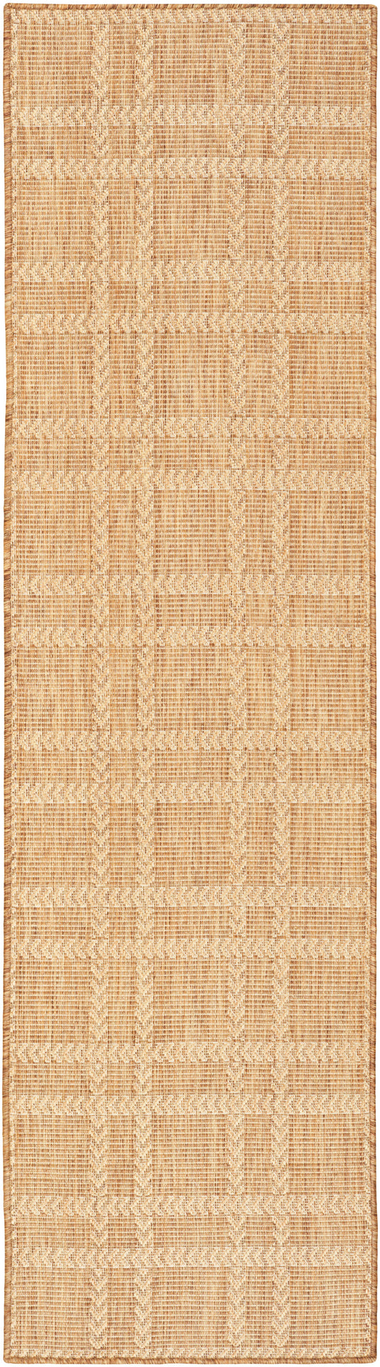 Natural beige jute runner rug with cream geometric weave; textured, hallway-ready.