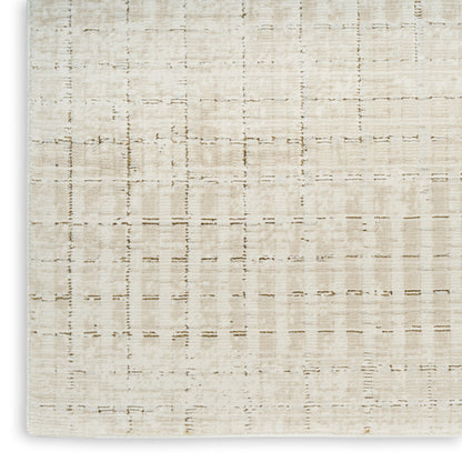 Cream woven fabric rug runner with a subtle grid pattern and linen-style texture.