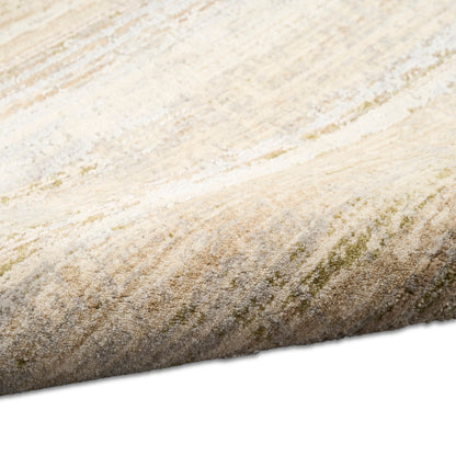 Beige and cream textured area rug with a subtle abstract pattern, plush pile and moss-green undertones, 8' x 10'.