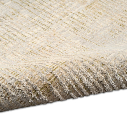 Beige cream textured woven rug with subtle plaid pattern and soft loop pile.