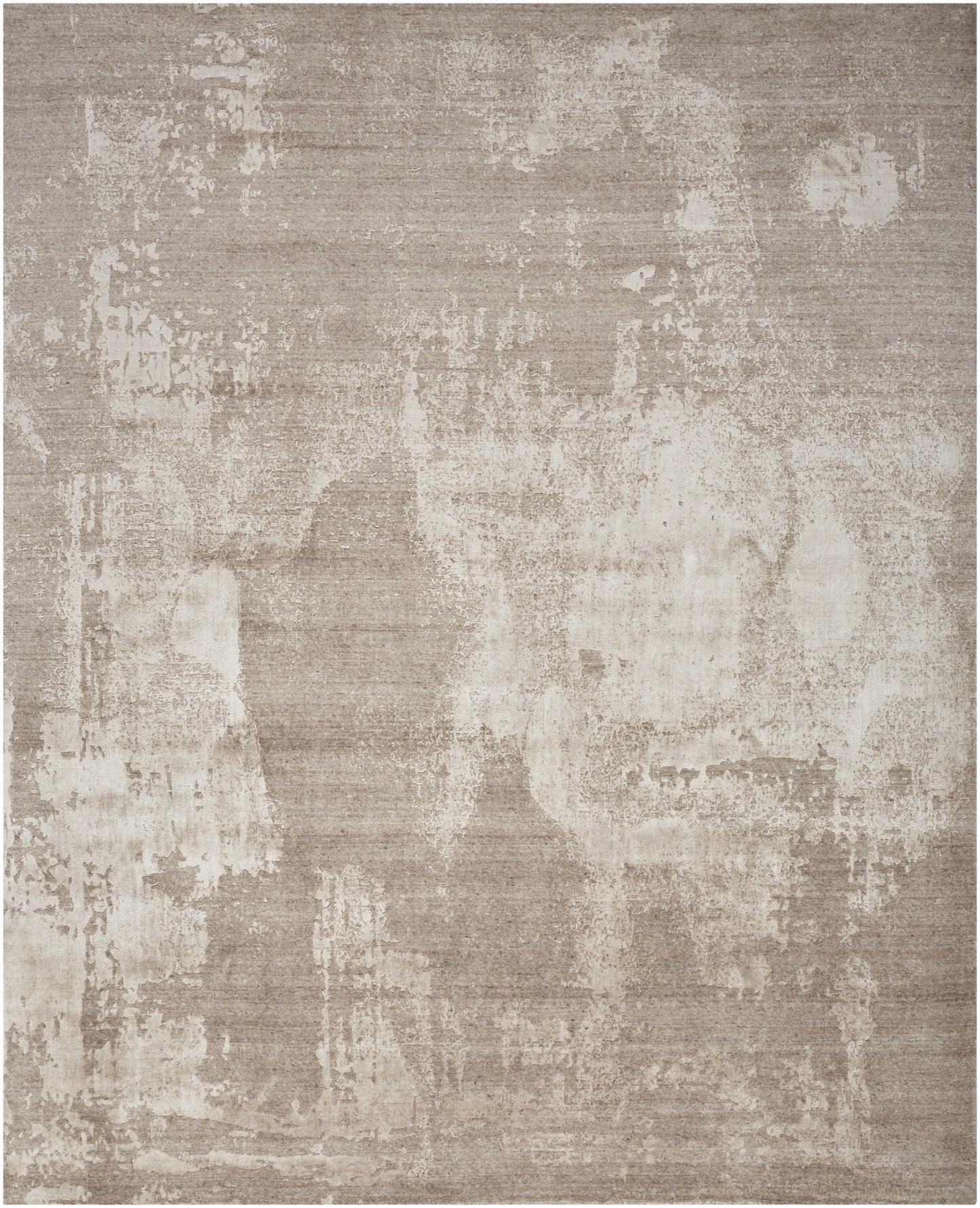 Abstract distressed beige area rug with muted taupe and cream tones, modern style.