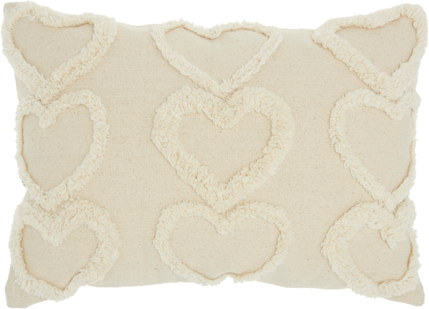Cream rectangular throw pillow, 14 x 20 inches.