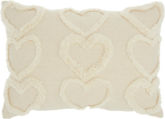 Cream rectangular throw pillow, 14 x 20 inches.