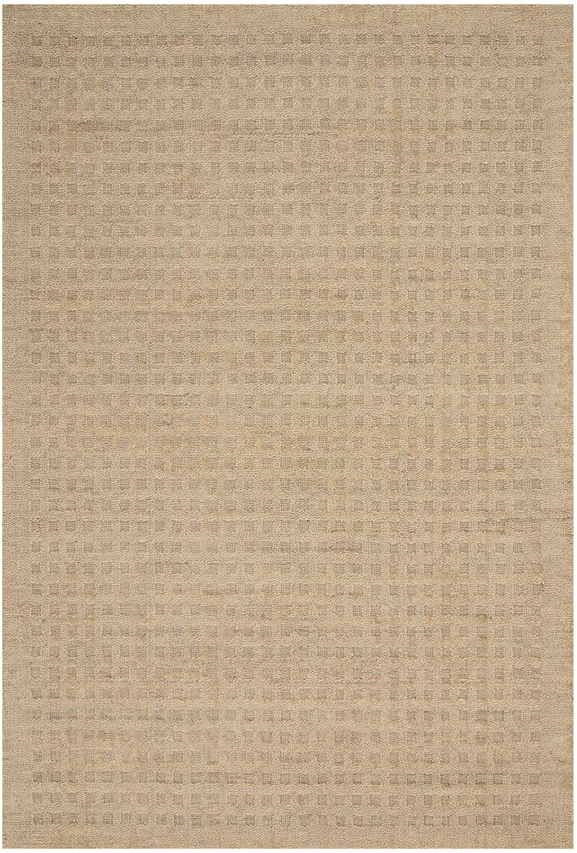 Beige flat-weave rug with a subtle square-grid texture; warm neutral tones for living room or bedroom.